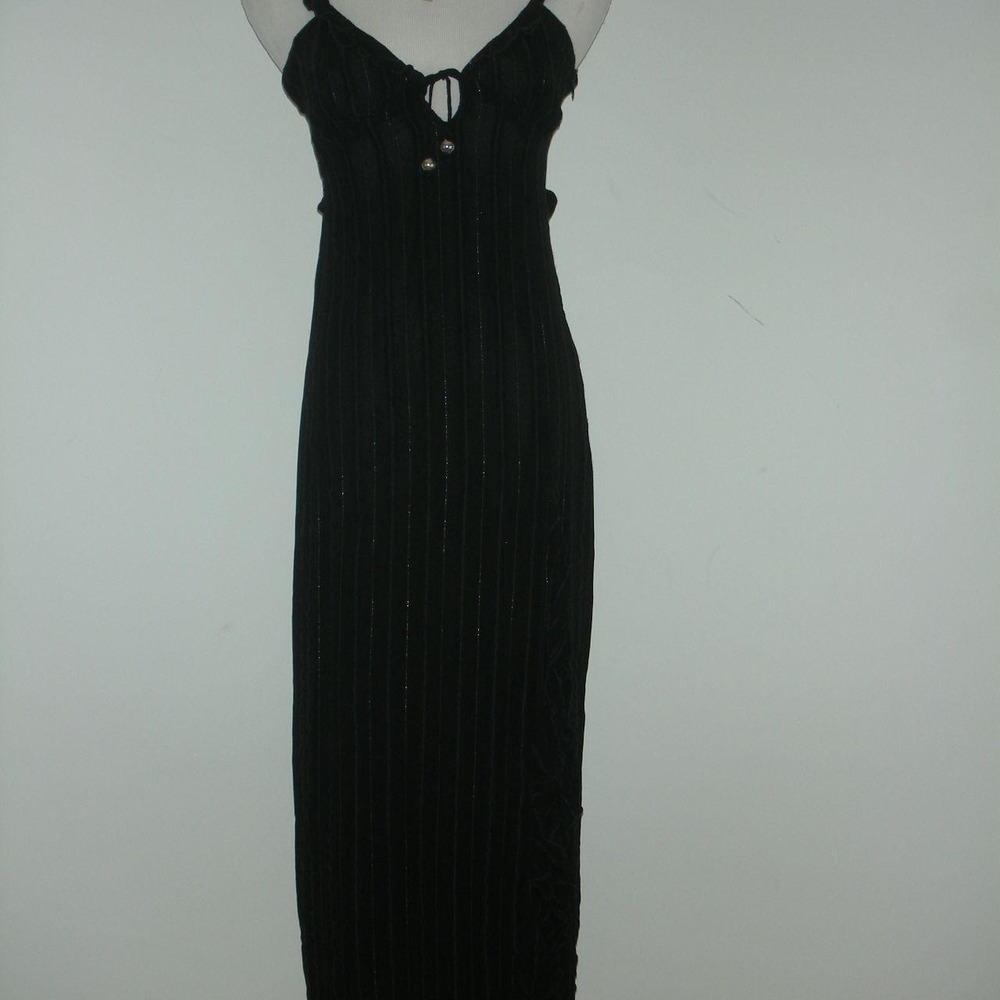 Zara Black Sheer Metallic Pinstripe Maxi Dress Whimsigoth Y2K Goth Open Back